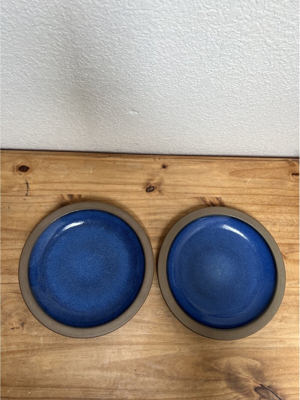 2 Heath Ceramics Moonstone Blue Nutmeg Rim Lunch Plates 9.25" Set